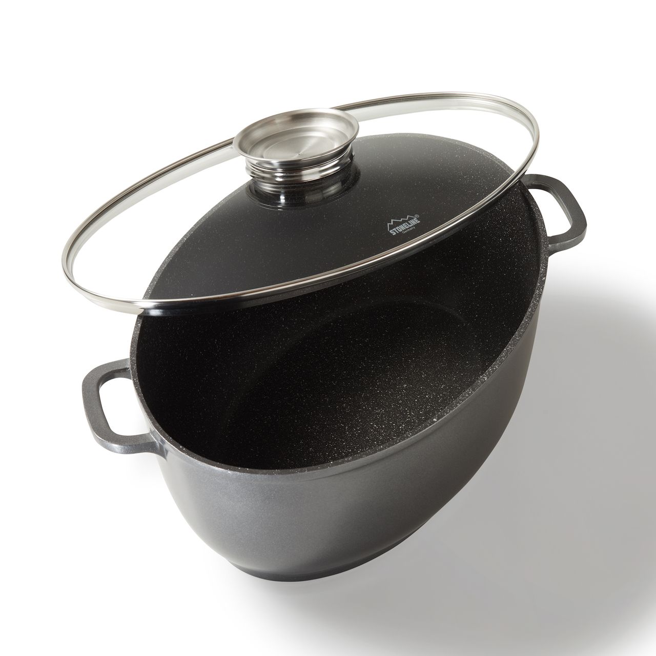 STONELINE® Gourmet Bräter oval mit Aroma-Glasdeckel