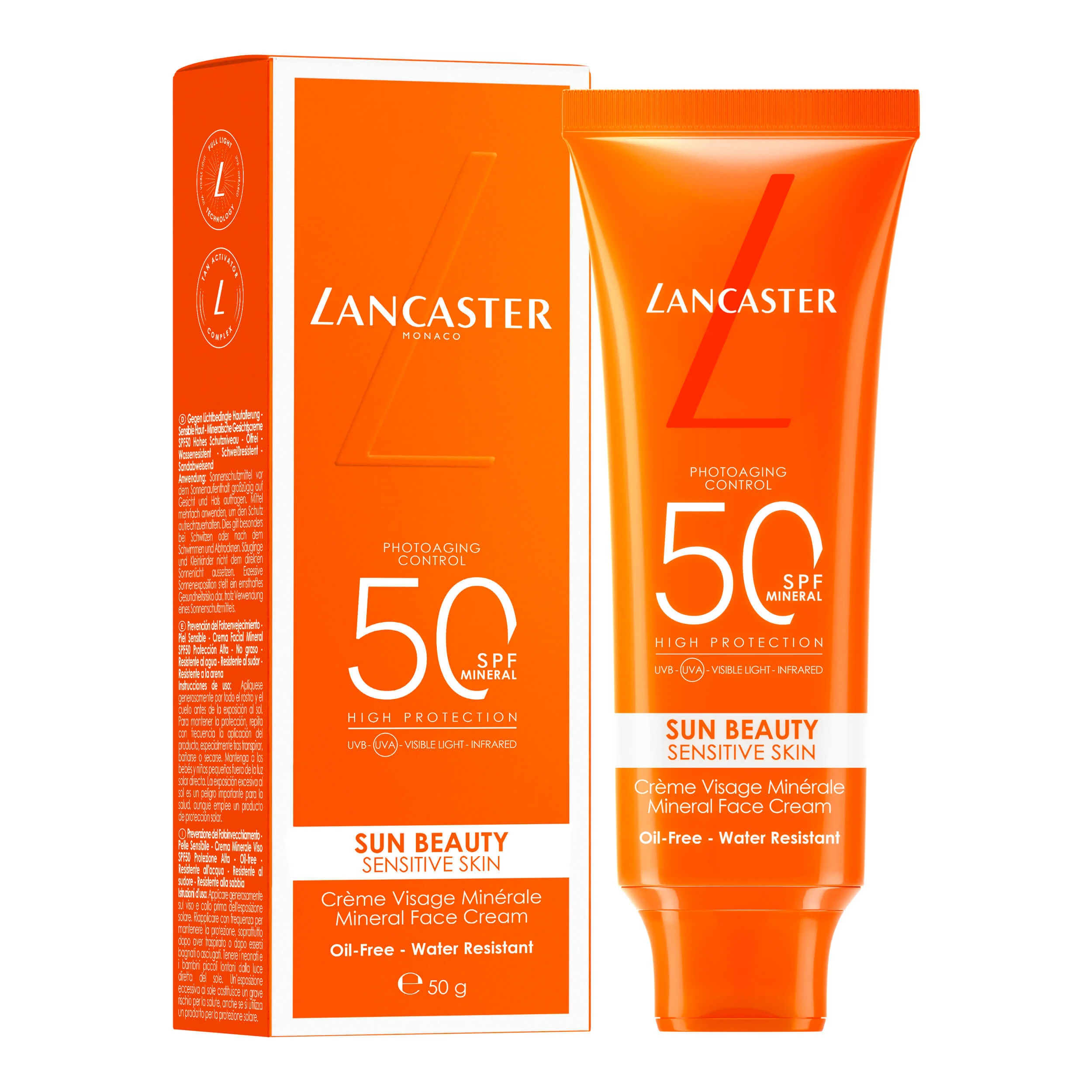 Cremă minerală pentru față, pentru ten sensibil, SPF 50 - Cremă de protecție solară cu protecție ridicată.