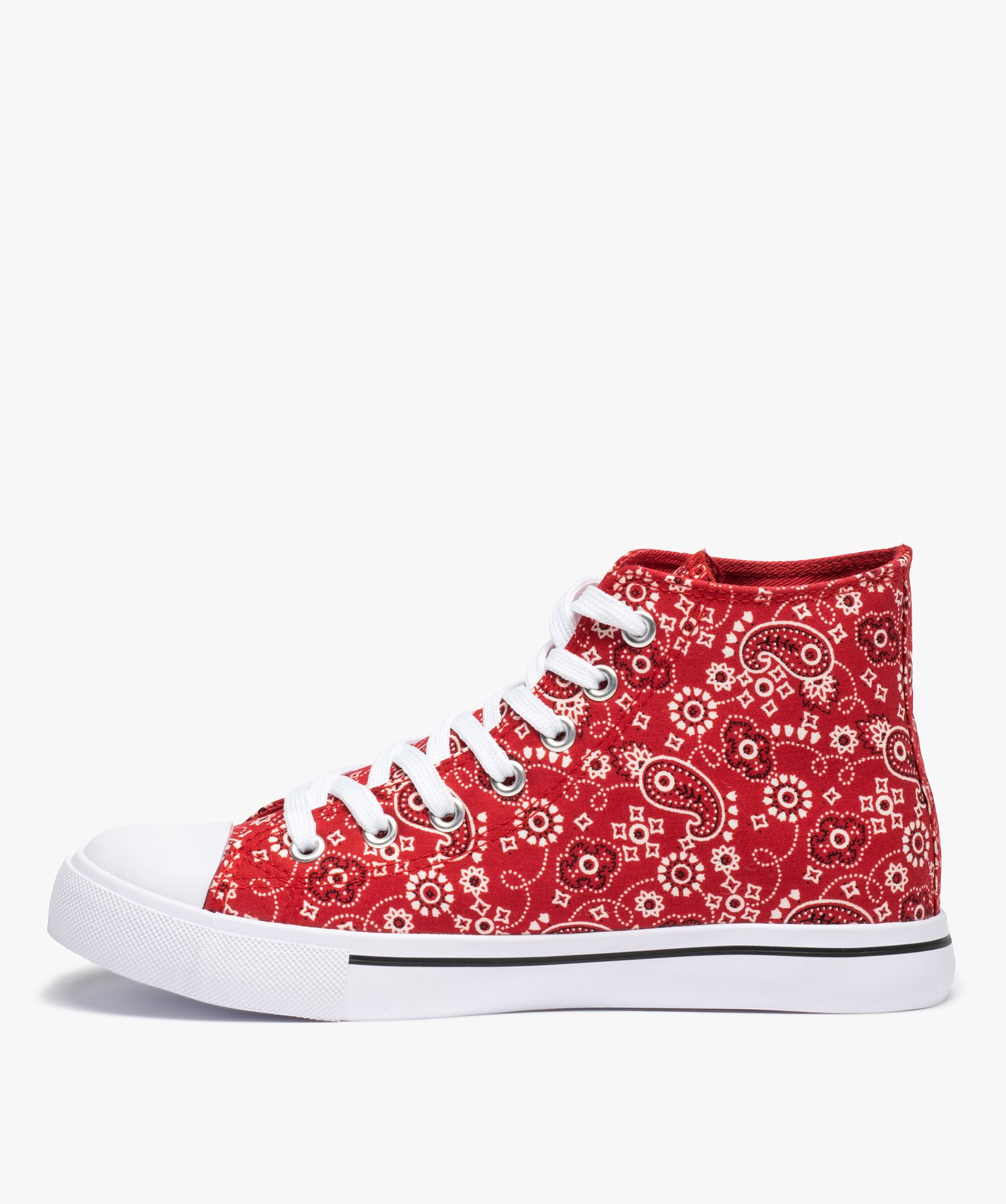 Baskets femme montantes en toile imprimée rouge | GEMO