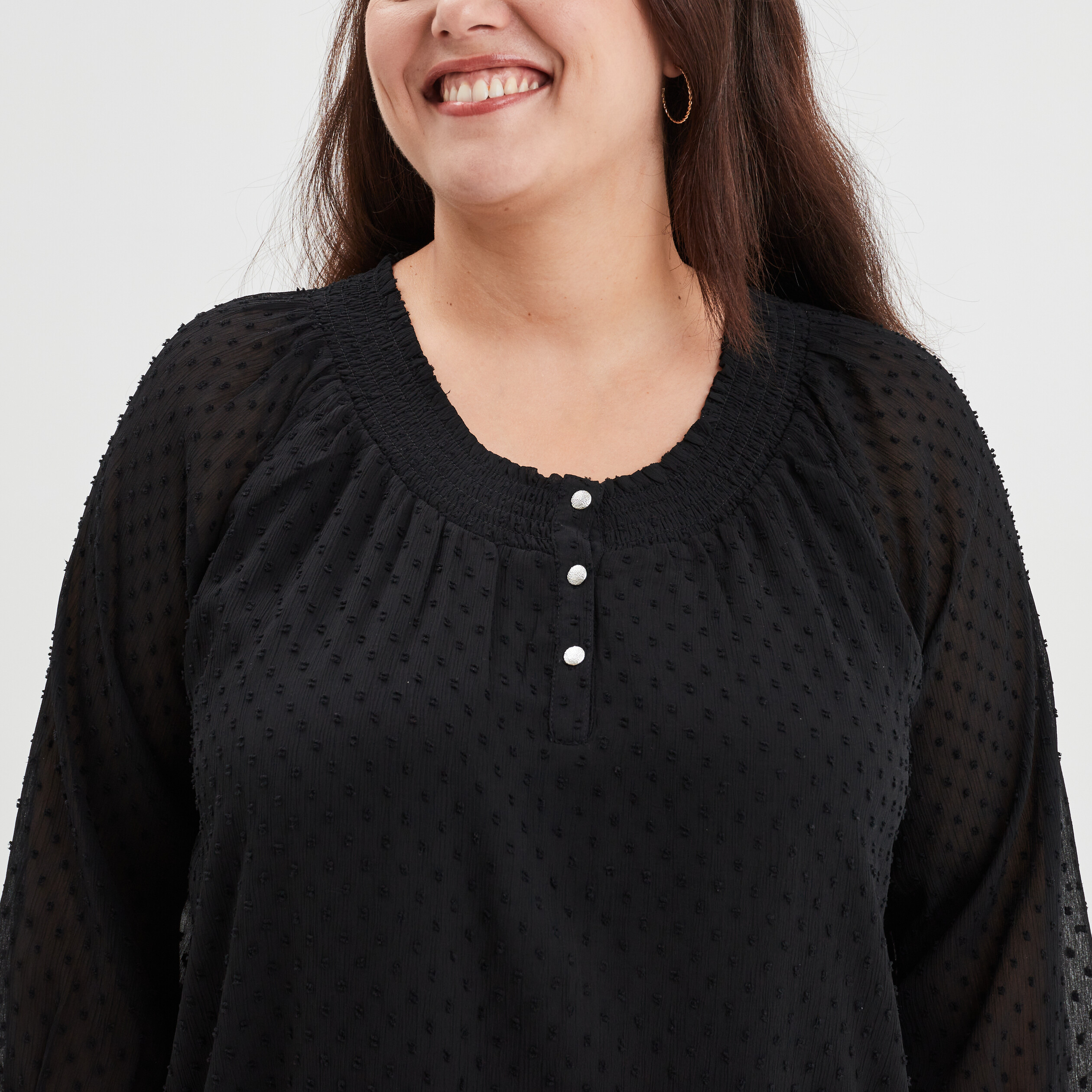 Blouse plumetis manches 3 4 noir femme grande taille | La Halle