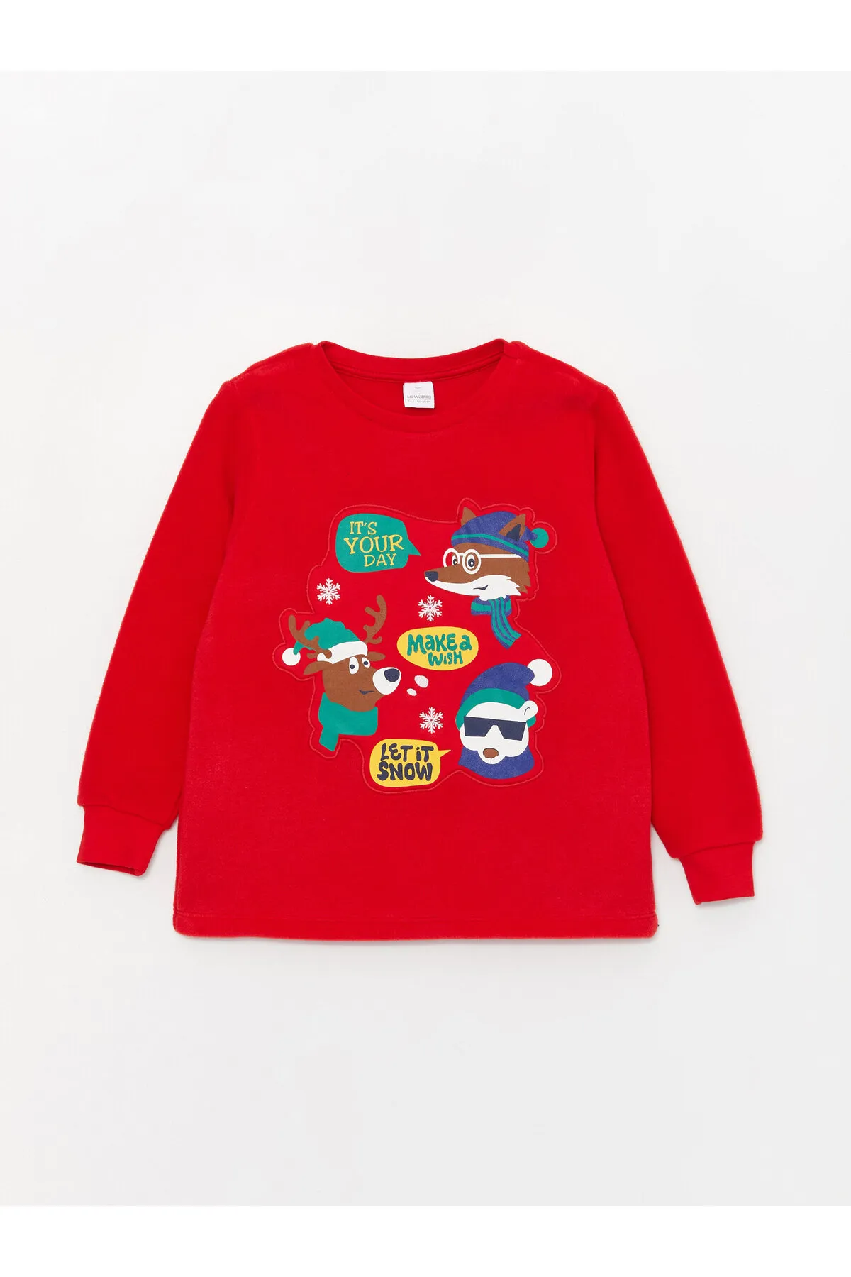 LC Waikiki  Jungen-Pyjama-Set aus Fleece mit Rundhalsausschnitt und Neujahrsmotiv