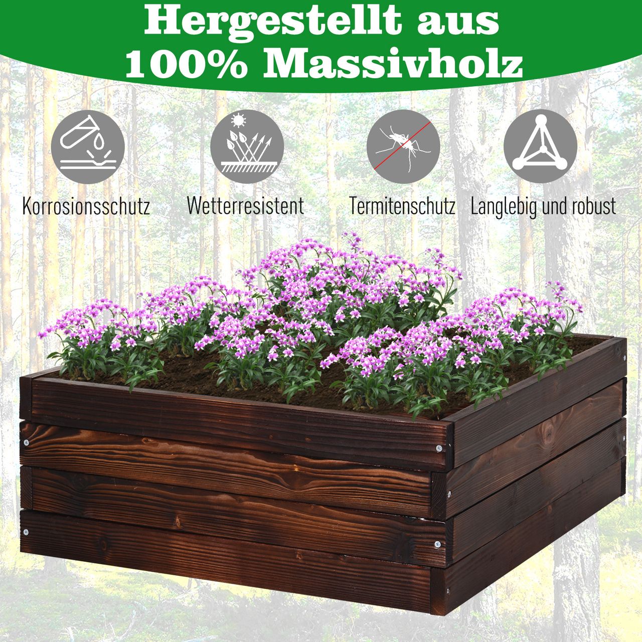 Outsunny Hochbeet Pflanzkasten Gemüsebeet Kräuterbeet Massivholz Dunkelbraun