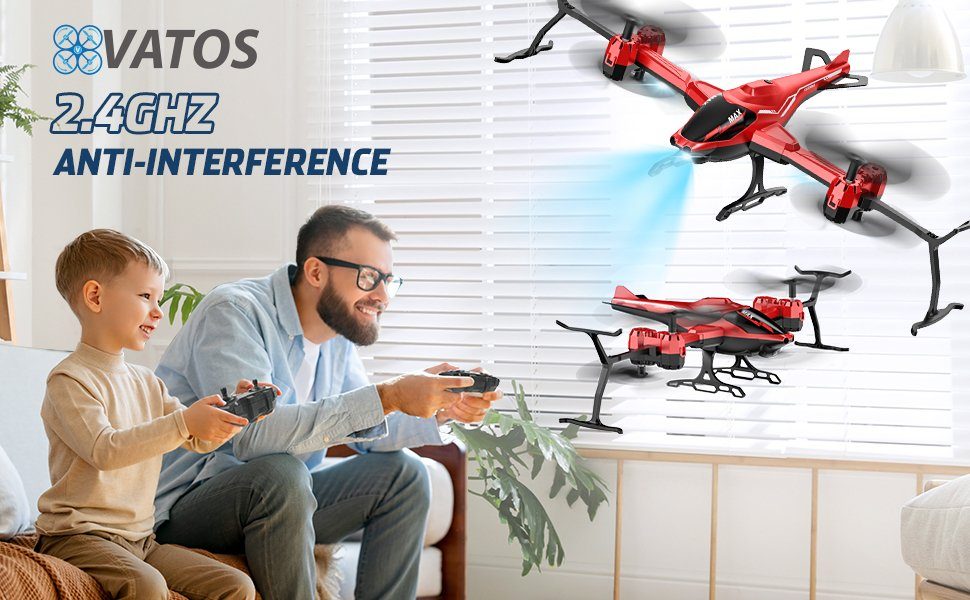 VATOS Drohne (LED Licht, Indoor, Spielzeug Kinder, Leichte für 15 Min. Spaß. Innovatives Quad-Flügeldesign 360° Flip)