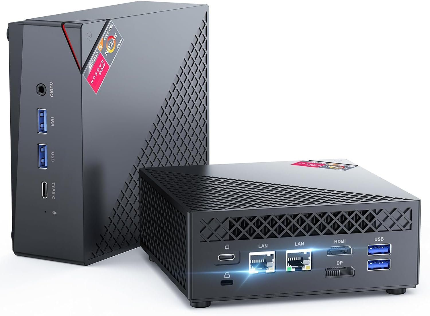 NiPoGi Mini-PC (AMD Ryzen 5 5500U, AMD Radeon 7, 16 GB RAM, 512 GB SSD, Dual Ethernet Ports 4K Triple Display WiFi 5 BT 4.2 /für Spiele/Büro)