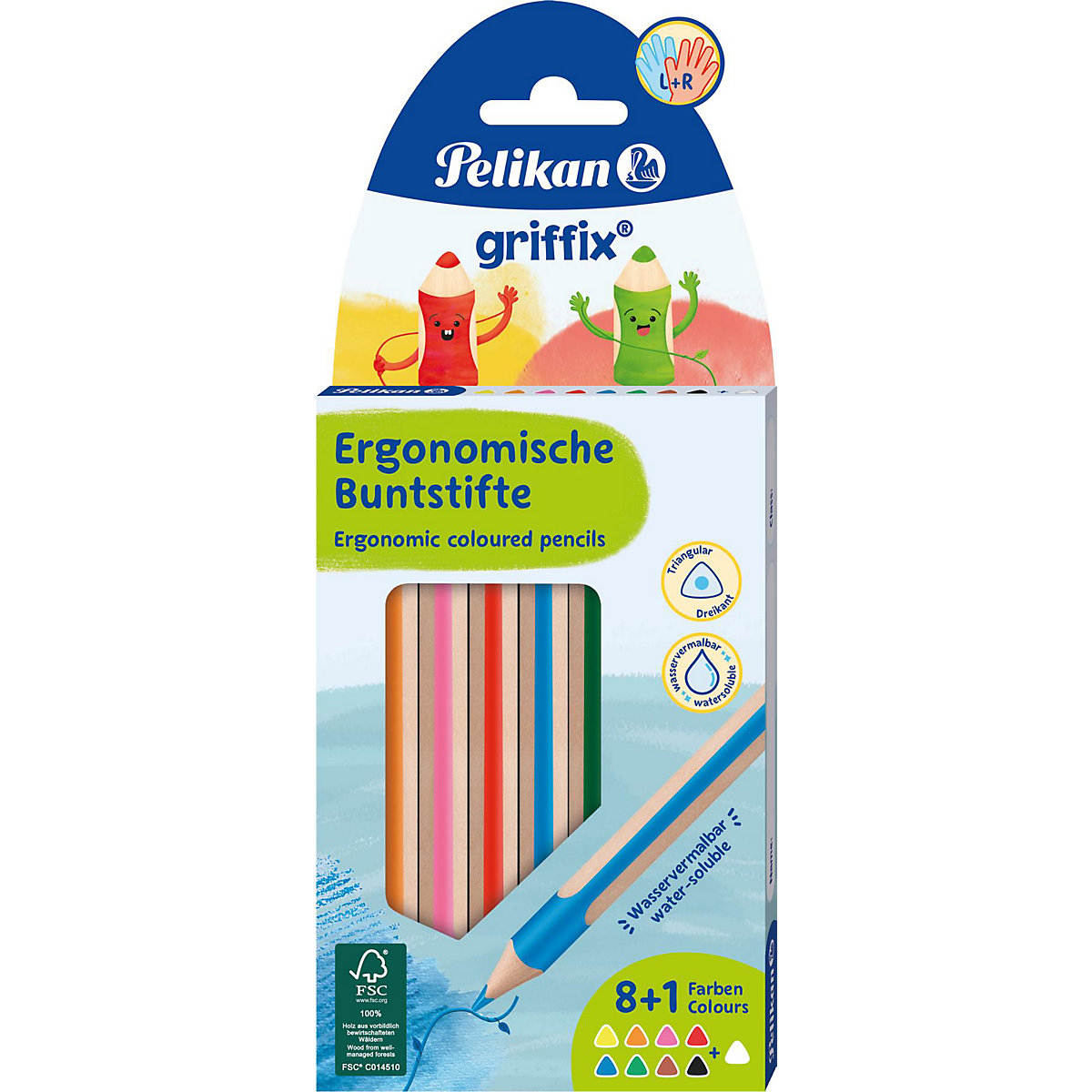 griffix Dreikant-Buntstifte, kurze Stiftlänge, 8 & 1 Farben