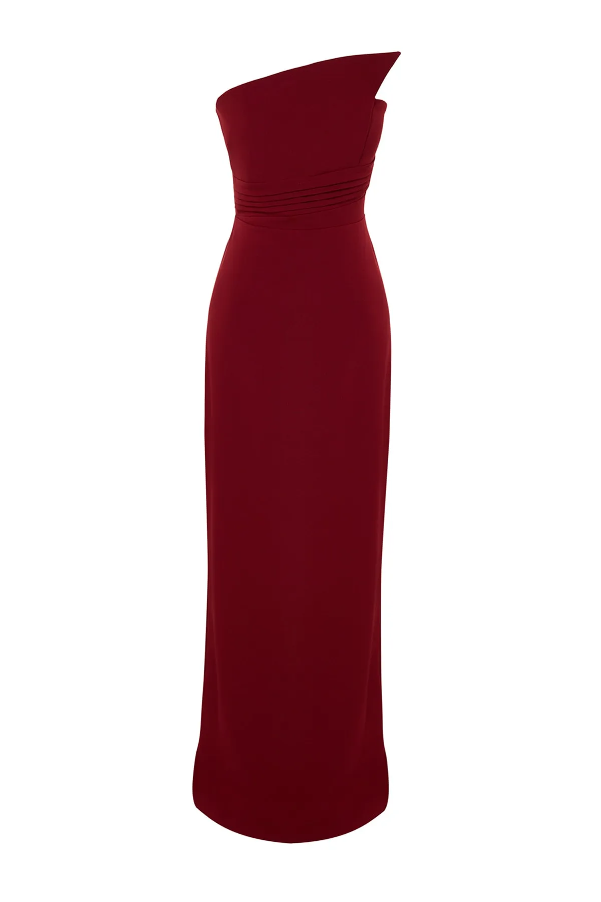 Trendyol Collection  Burgunderrotes langes Abendkleid mit One-Shoulder-Detail TPRSS23AE00228