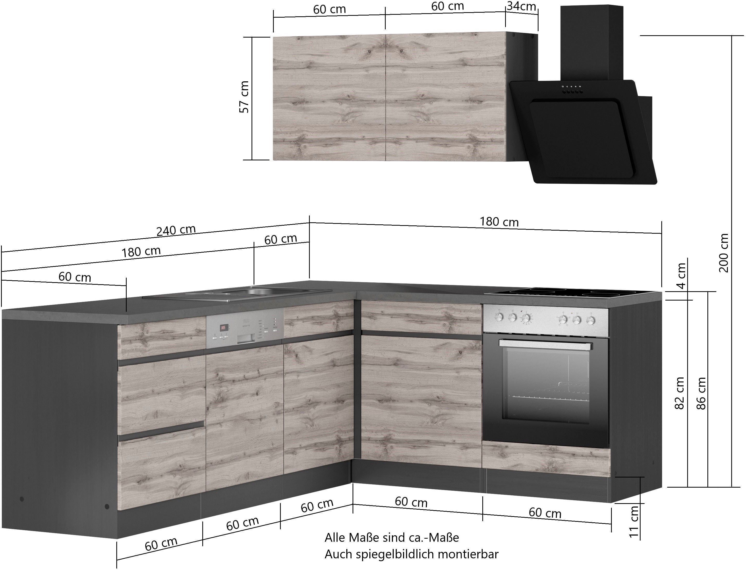 HELD MÖBEL Küche Riesa, Stellbreite 240x180 cm, wahlweise mit oder ohne E-Geräte
