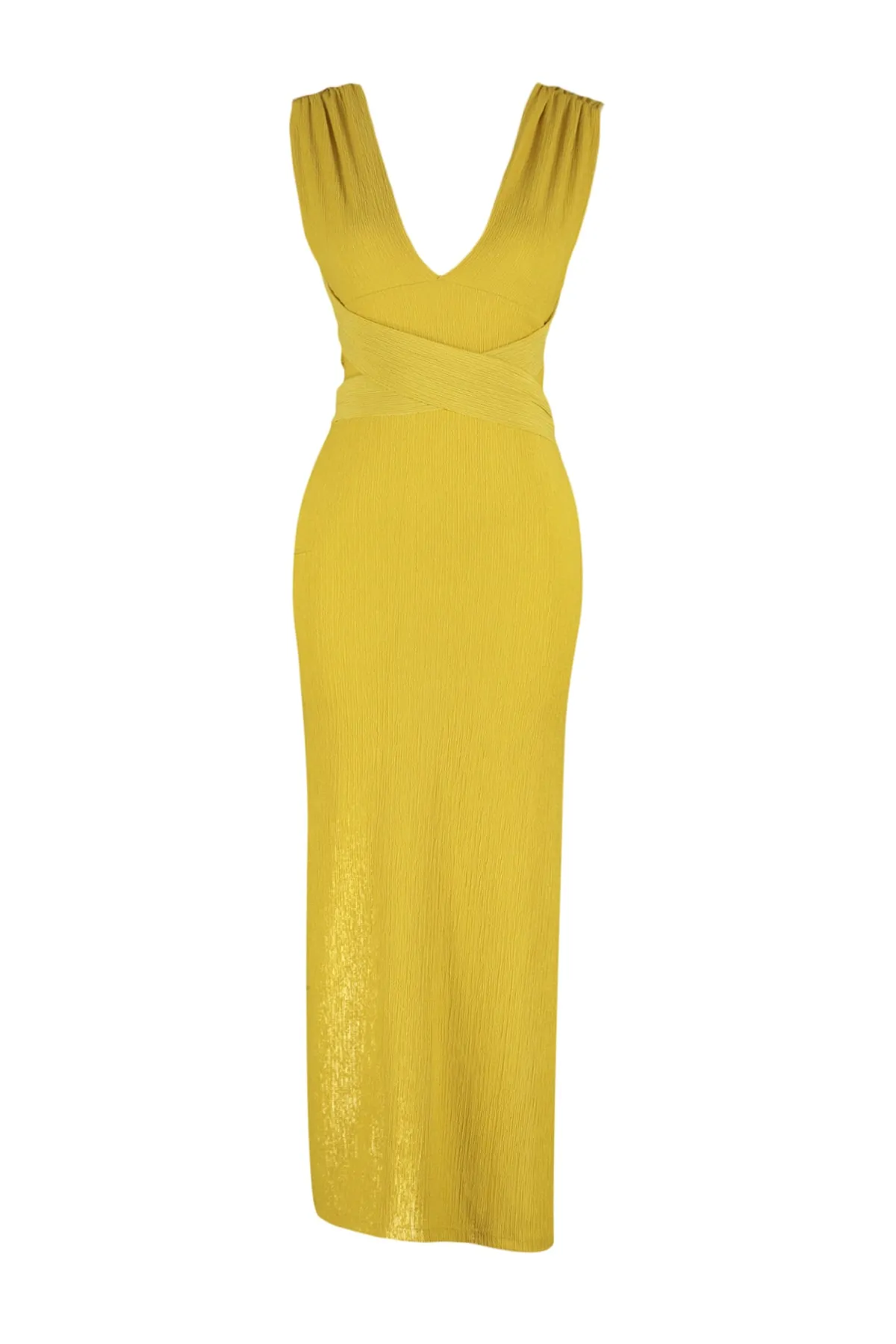 Trendyol Collection  Fettgrünes, figurbetontes, gestricktes, rückenfreies Maxi-Strandkleid TBESS23EL00232