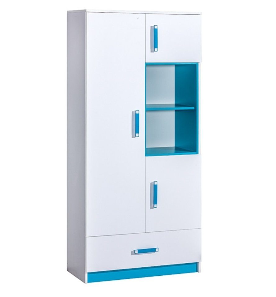 Feldmann-Wohnen Stauraumschrank Trafiko (3-türig, 1 Schublade, 2 offene Fächer, Farbapplikation wahlweise in blau, grau oder pink) 90cm weiß Farbapplikation wählbar 3-türig mit 1 Schublade