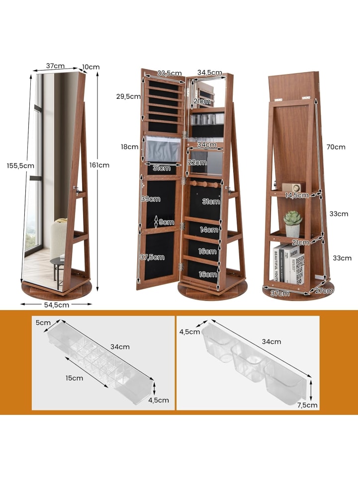 COSTWAY Schmuckschrank 3 in 1 drehbar in Hellbraun günstig kaufen onesize