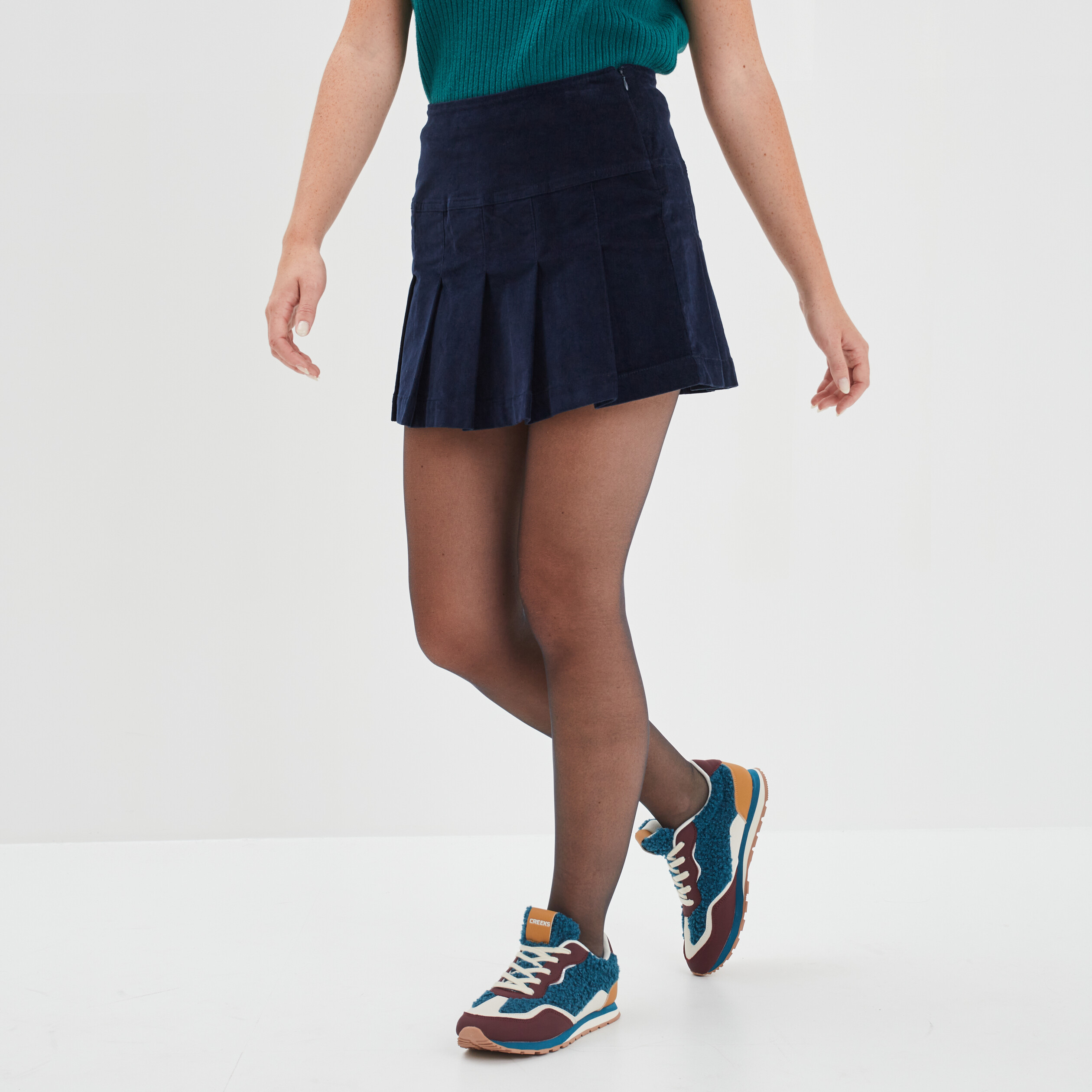 Jupe plissée velours bleu marine femme | La Halle