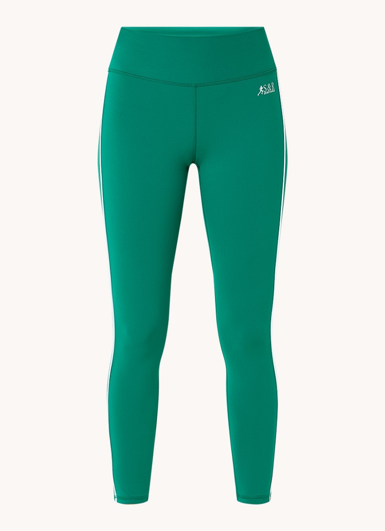 Colanți sport scurți, cu talie înaltă, cu design sportiv și bogat, și logo