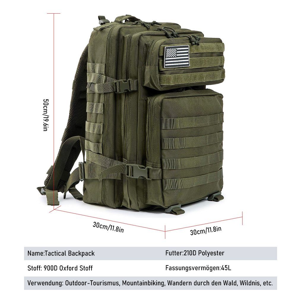 MDHAND Wanderrucksack Taktischer Rucksack, 45L, Hohe Kapazität, Camping