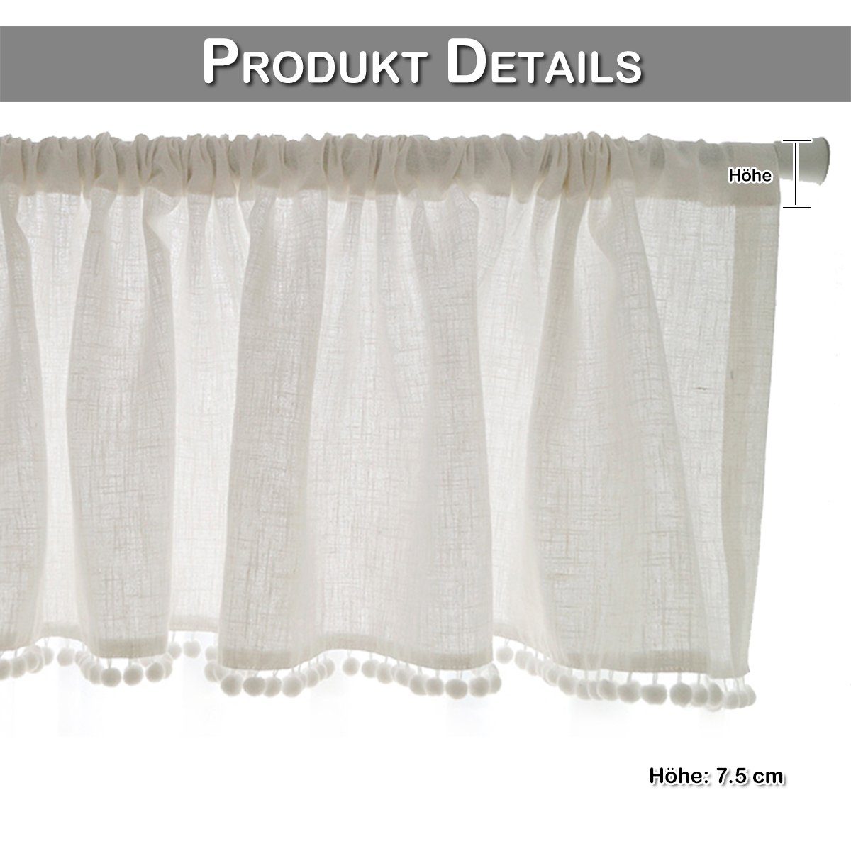 Scheibengardine Kurze Fenster Gardinen Vorhänge, Quastenball, Freizeit, Sunicol, (1 St), H×B:46×132;61×132;76×132