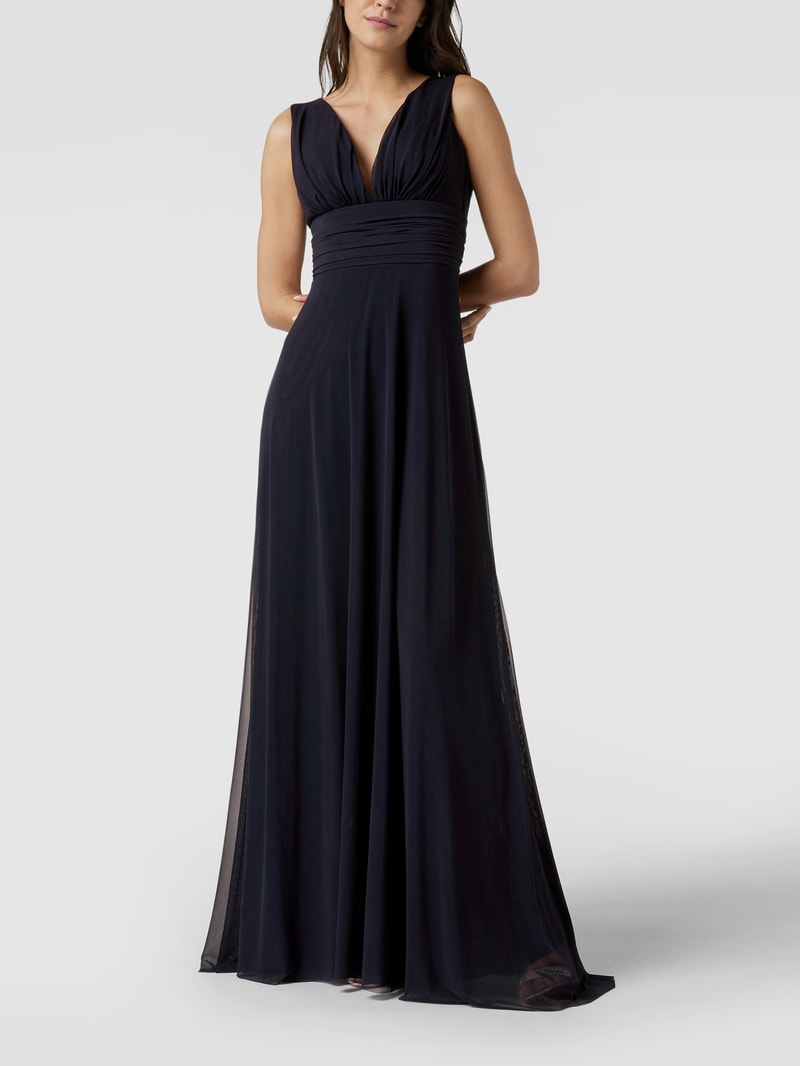 Abendkleid mit Raffungen in marineblau