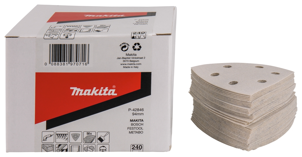 Makita Accessories P-42846 Foaie abrazivă 94 x 94 K240 Velcro albă 50 bucăți