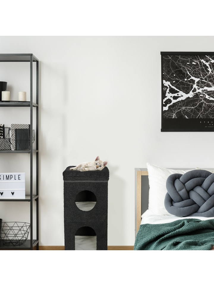 relaxdays Katzenhöhle in Schwarz - (B)40 x (H)76 x (T)40 cm günstig kaufen onesize