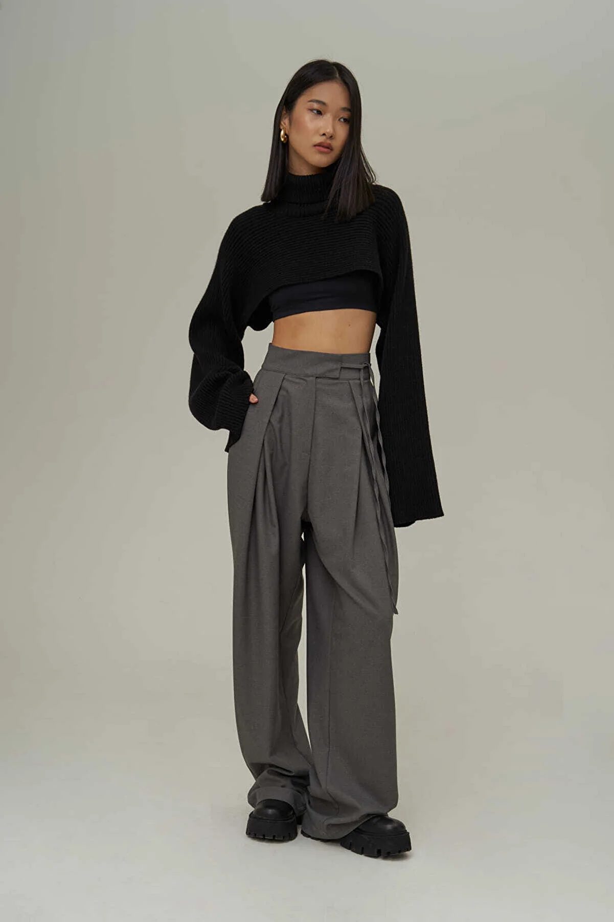 MAİ COLLECTİON  Carmen Palazzo Dunkelgeräucherte Hose