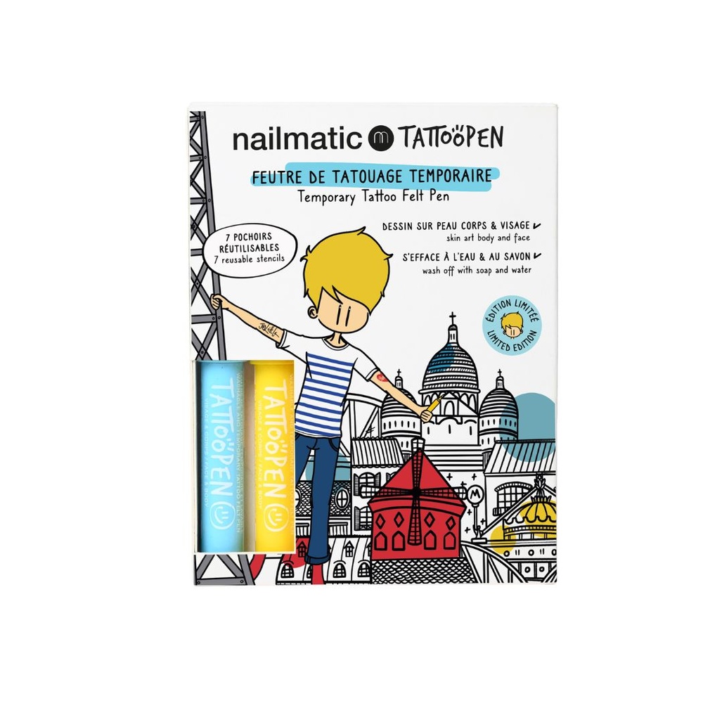 nailmatic COFFRET DUO TATTOOPEN KIT TATTOOPEN JO LITTLE NYC. 7 POCHOIRS