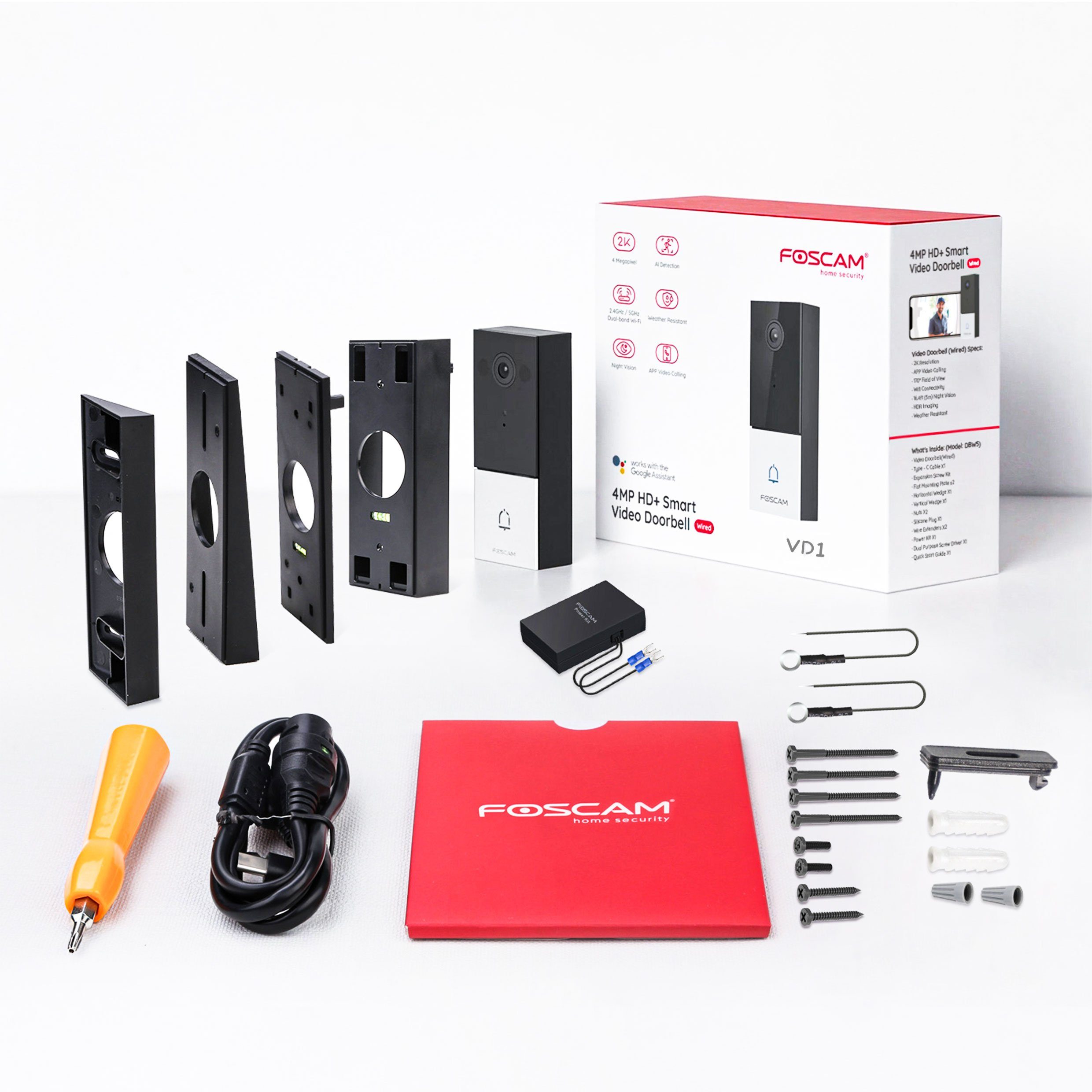 Foscam VD1 4 MP Dual Band WLAN Videotürklingel Smart Home Türklingel (Außenbereich, Innenbereich, P2P-Funktion, Echtzeit-Alarm, 2-Wege-Audio, Wetterfest IP65, Ultra-Weitwinkelobjektiv)