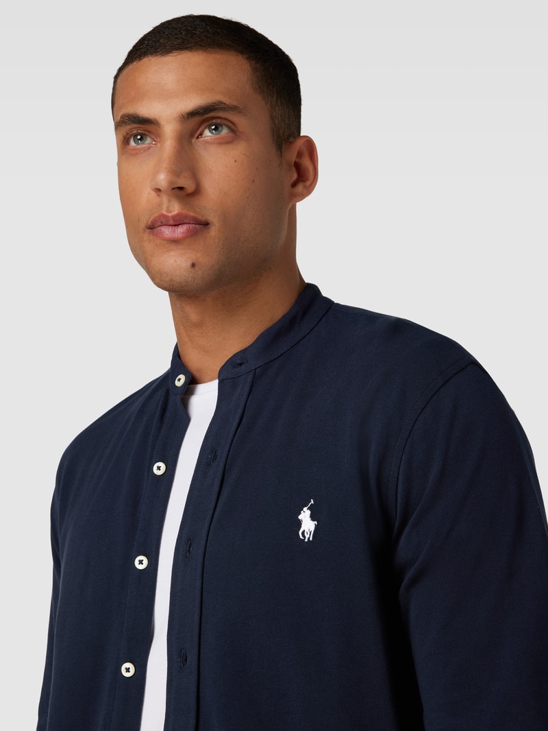 Slim Fit Freizeithemd mit Stehkragen Modell 'FEATHERWEIGHT MESH' in marineblau
