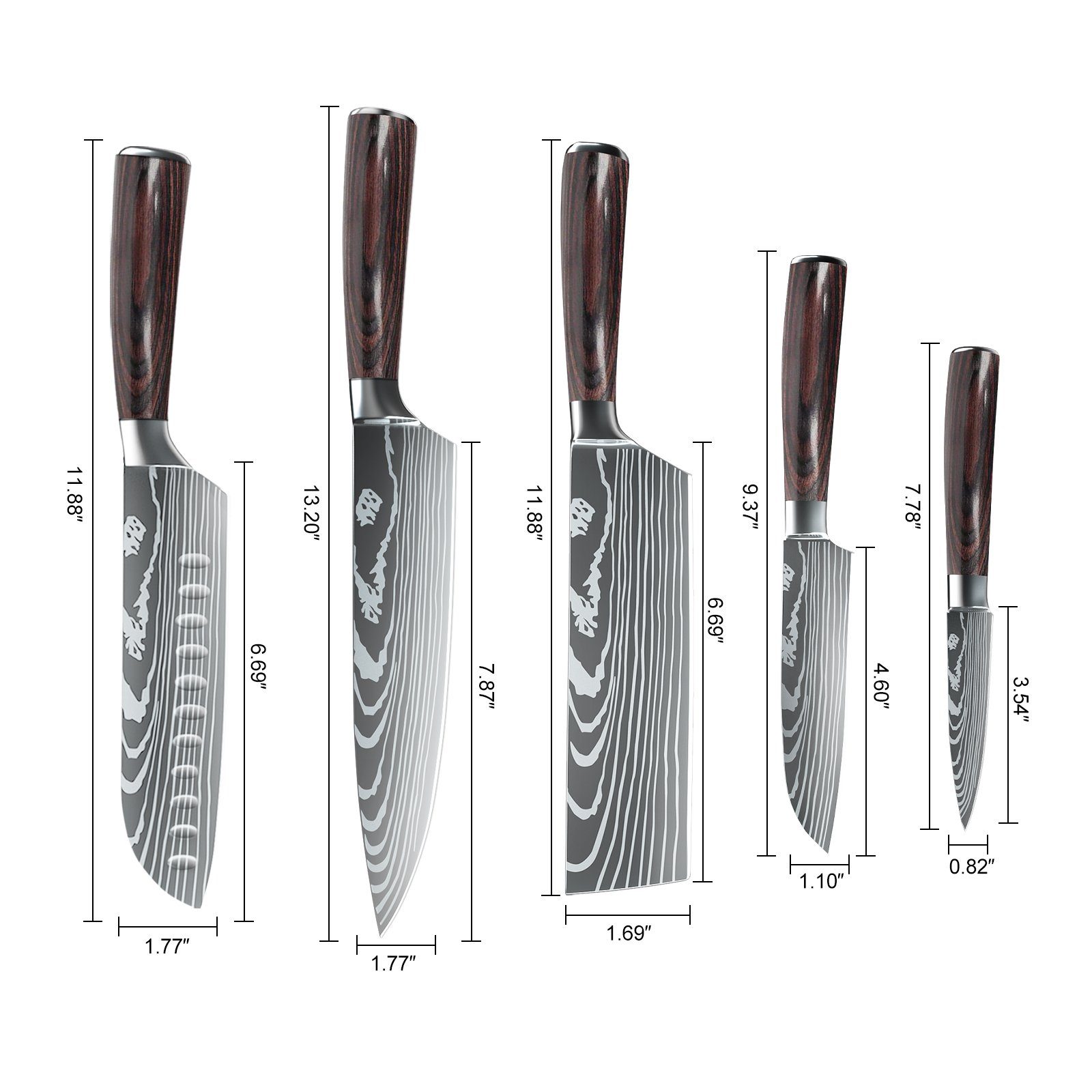 MDHAND Messer-Set Premium Küchenmesser (Set, 5-tlg., 7CR17 Edelstahl), Küchenmesser Set