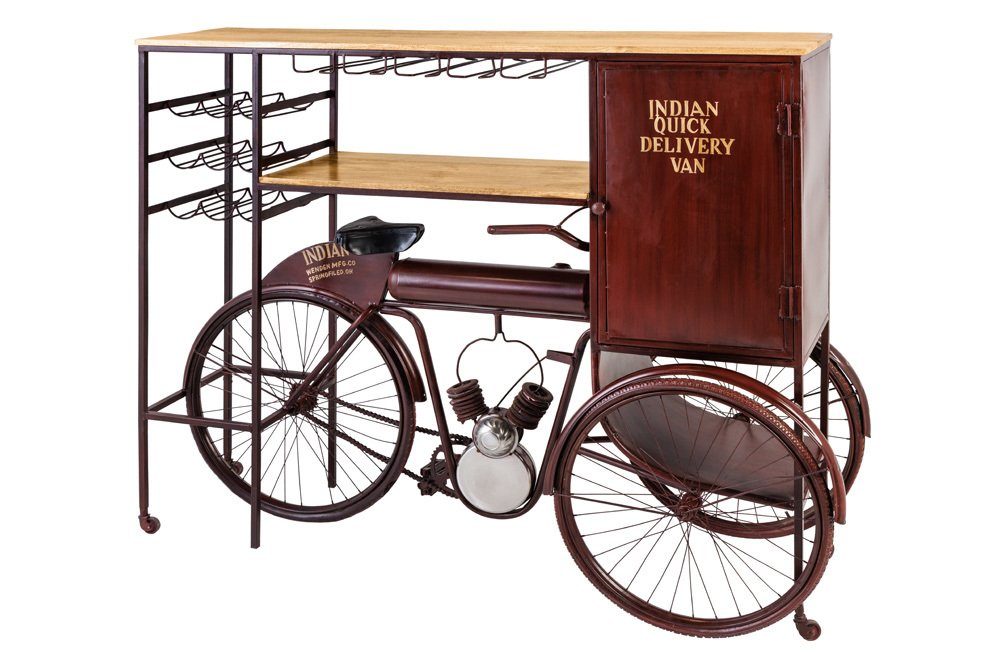riess-ambiente Barschrank DELHI 190cm natur / schwarz (Einzelartikel, 1-St) Esszimmer · Massivholz · Metall · Fahrrad-Gestell · Upcycling · Retro