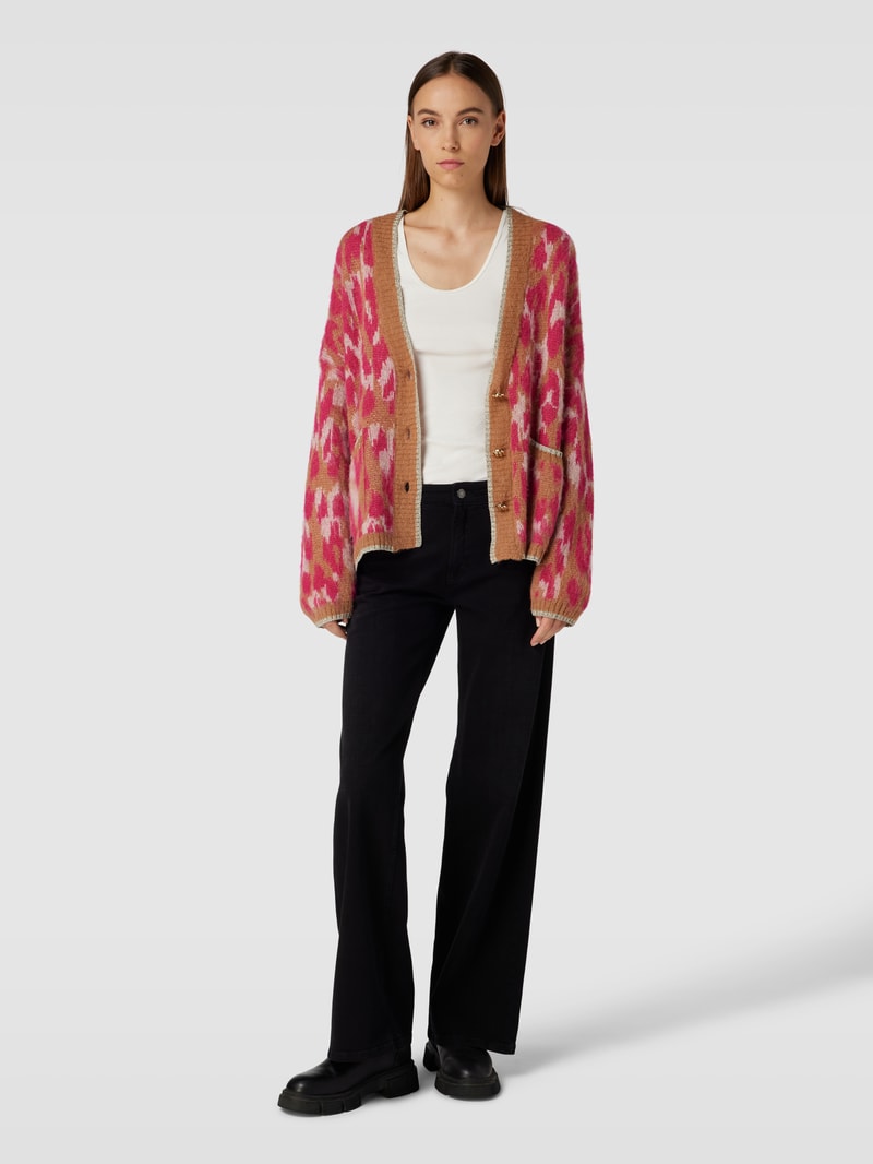 Strickjacke mit Allover-Muster und Eingrifftaschen in pink