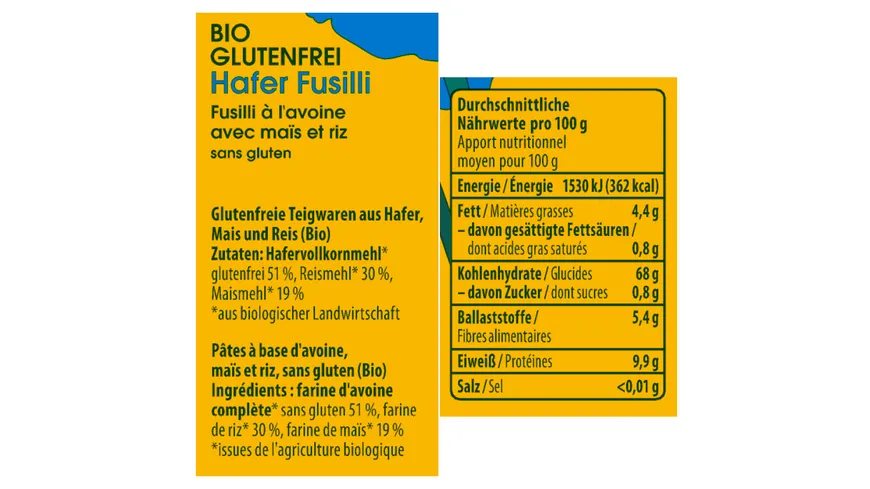 Alnavit Bio Hafer Fusilli glutenfrei 250 g