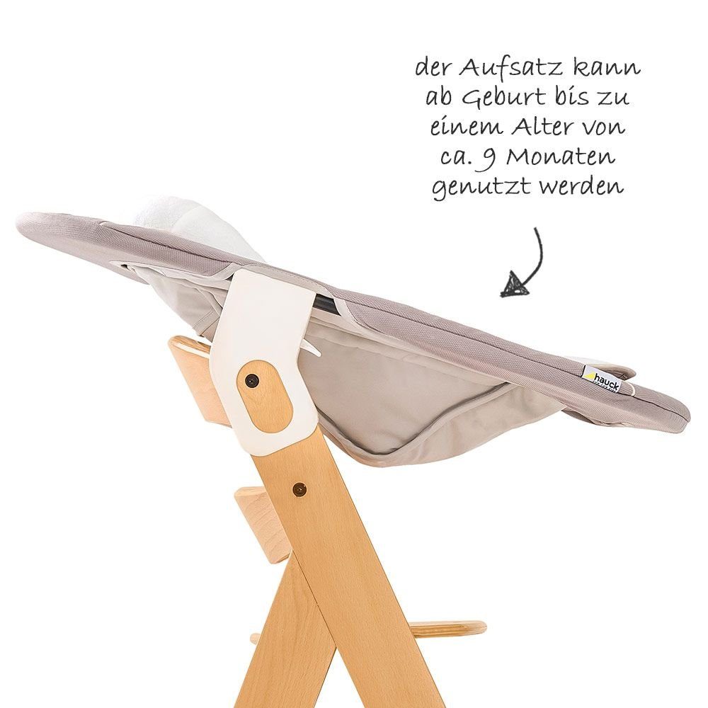 Hauck Hochstuhl Alpha Plus Natur Newborn Set (Set, 4 St), Holz Babystuhl ab Geburt inkl. Aufsatz für Neugeborene & Sitzauflage