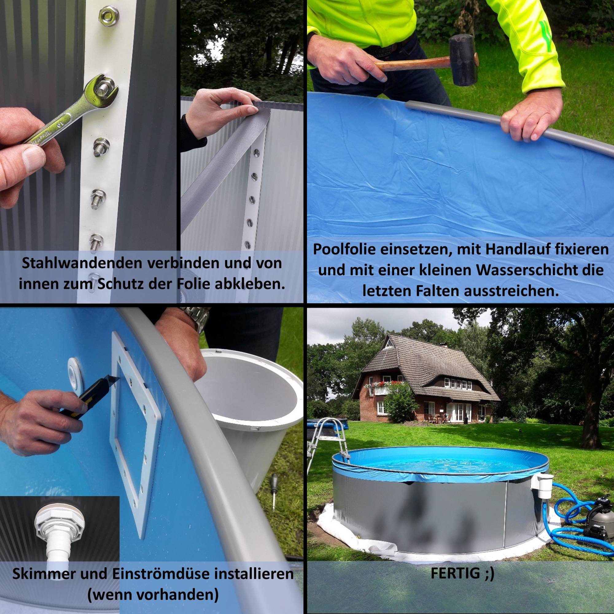 Waterman Rundpool Stahlwandpool rund Größe wählbar, 90 cm tief, Stah (Einzelbecken), verzinkte Stahlwand