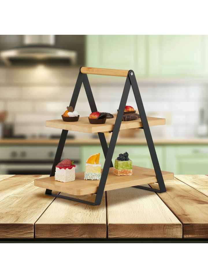 relaxdays Etagere in Natur/ Schwarz - (B)41 x (H)42 x (T)16,5 cm günstig kaufen onesize