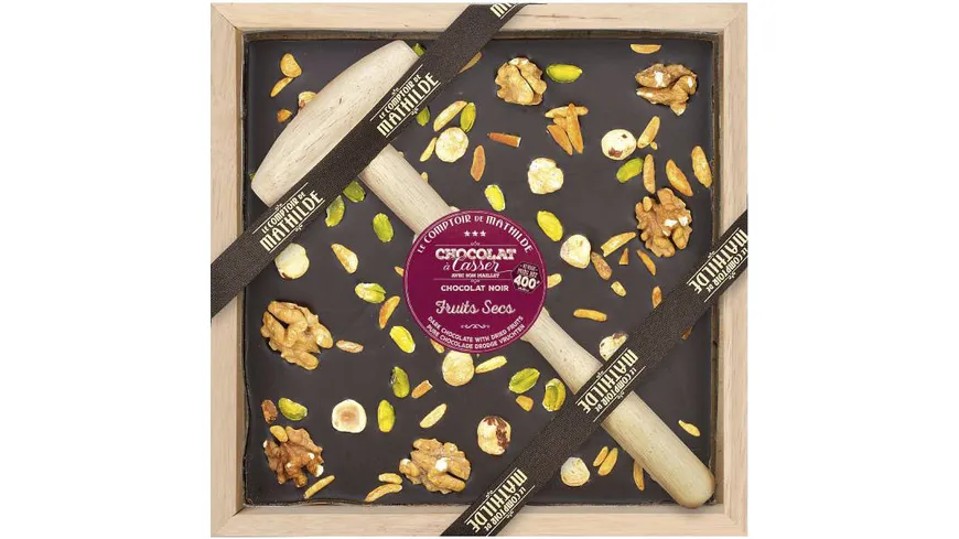 Le Comptoir de Mathilde schwarze Schokoladentafel mit Holzhammer 400 g