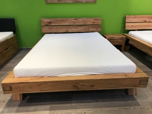 ELFO Holzbett Futonbett Balkenbett Heinrich Rustic Eiche Massiv geölt 140x200cm