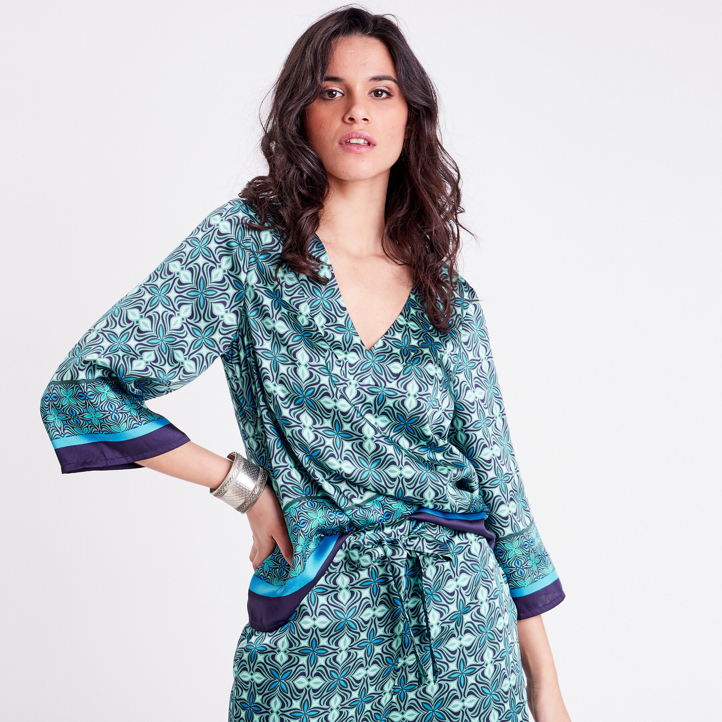Blouse manches 3/4 vert menthe femme | Cache Cache