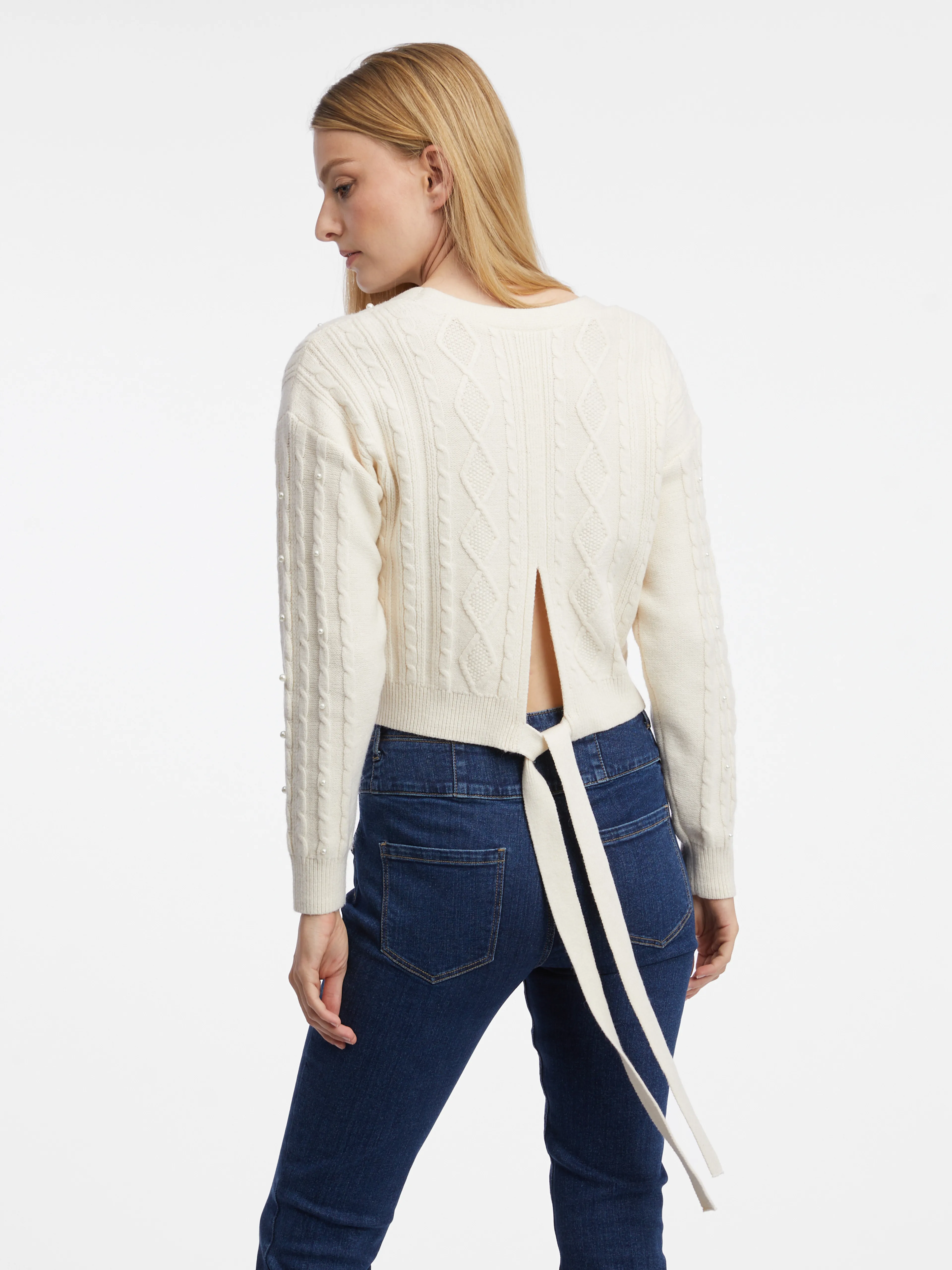 Cremefarbener Damen-Cropped-Pullover ORSAY