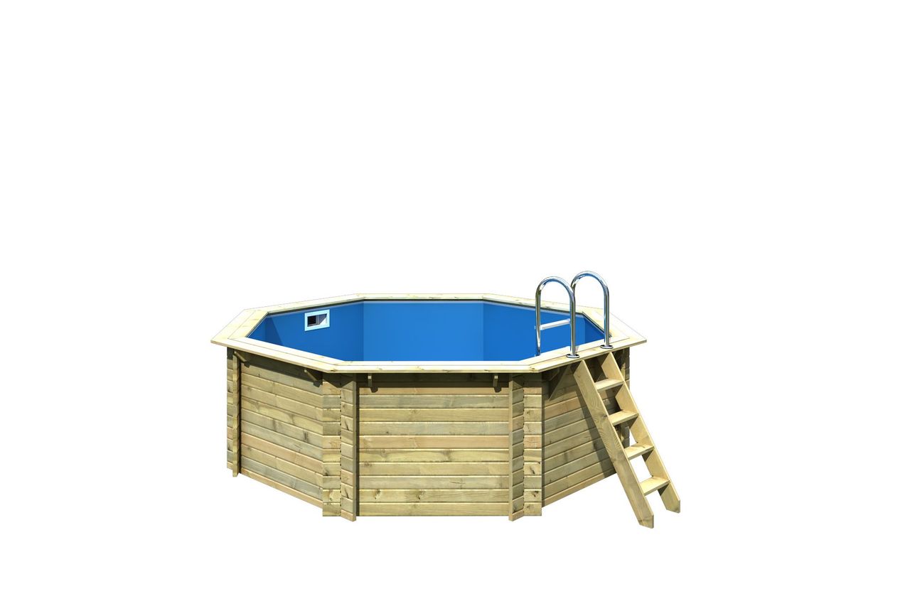 Karibu Massivholzpool 1 A mit Edelstahl-Einhängeleiter kesseldruckimprägniert