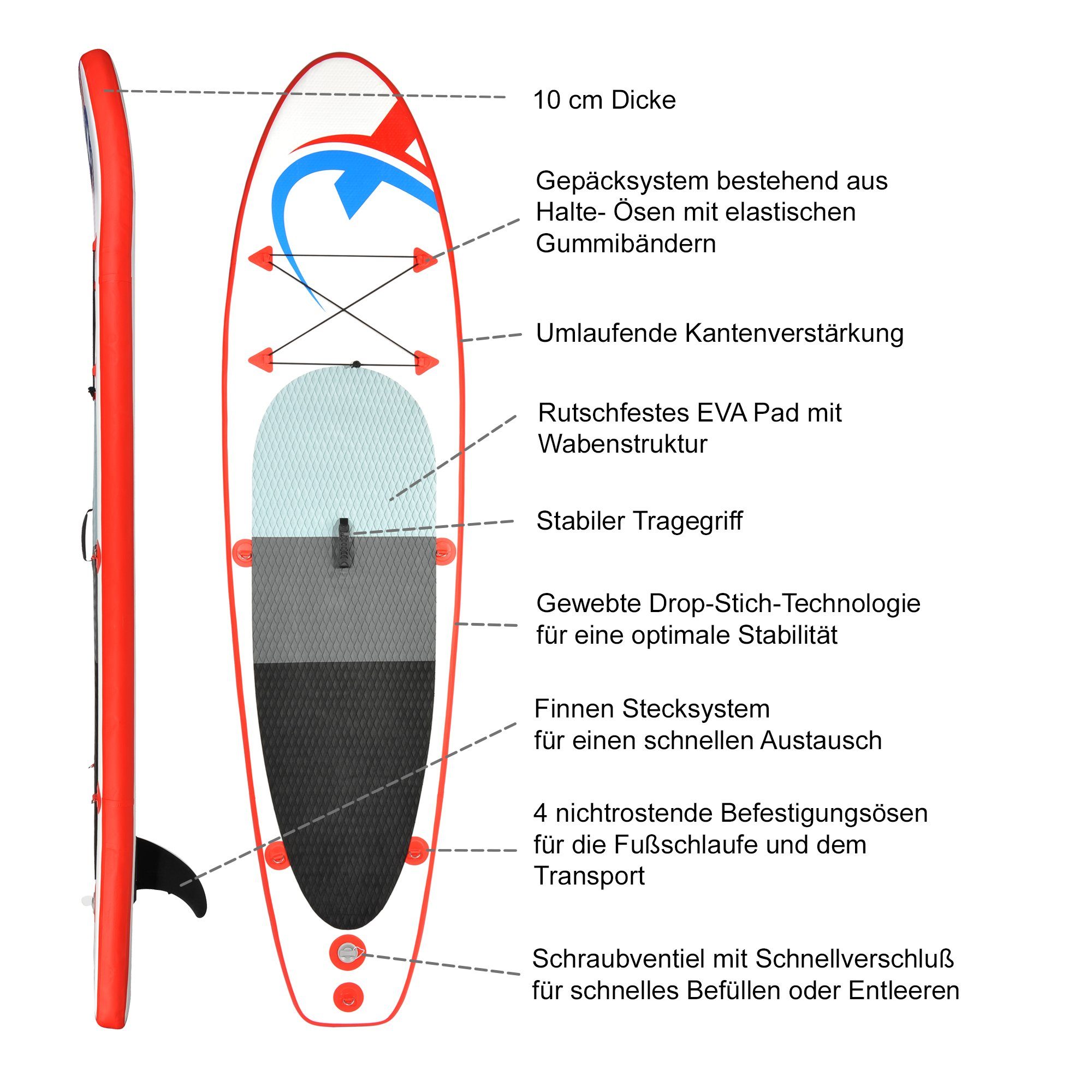 NEMAXX Kiteboard PB 305, (Set, Mit Paddel (T-Handgriff), Pumpe mit Manometer uvm), Allrounder, Standfest, Langlebig, Flexibel und Mobil