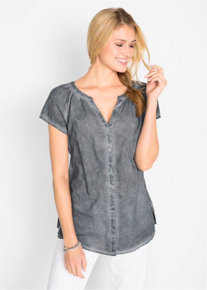 Cold-dyed-Bluse aus Bio-Baumwolle, Kurzarm