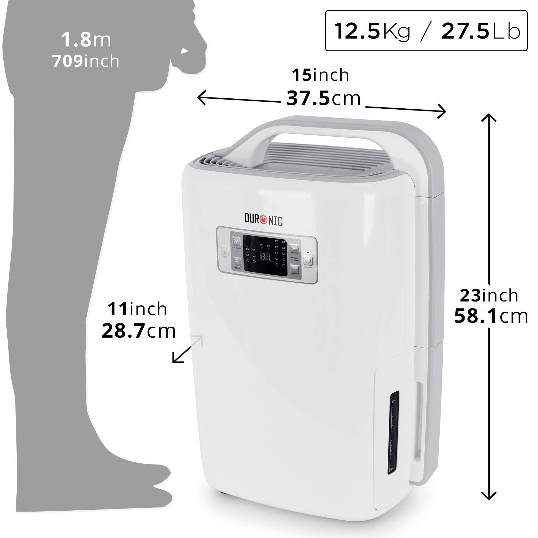 Duronic Luftentfeuchter, DH20 Luftentfeuchter, 20L/24h Dauerbetrieb, 330W, 4L