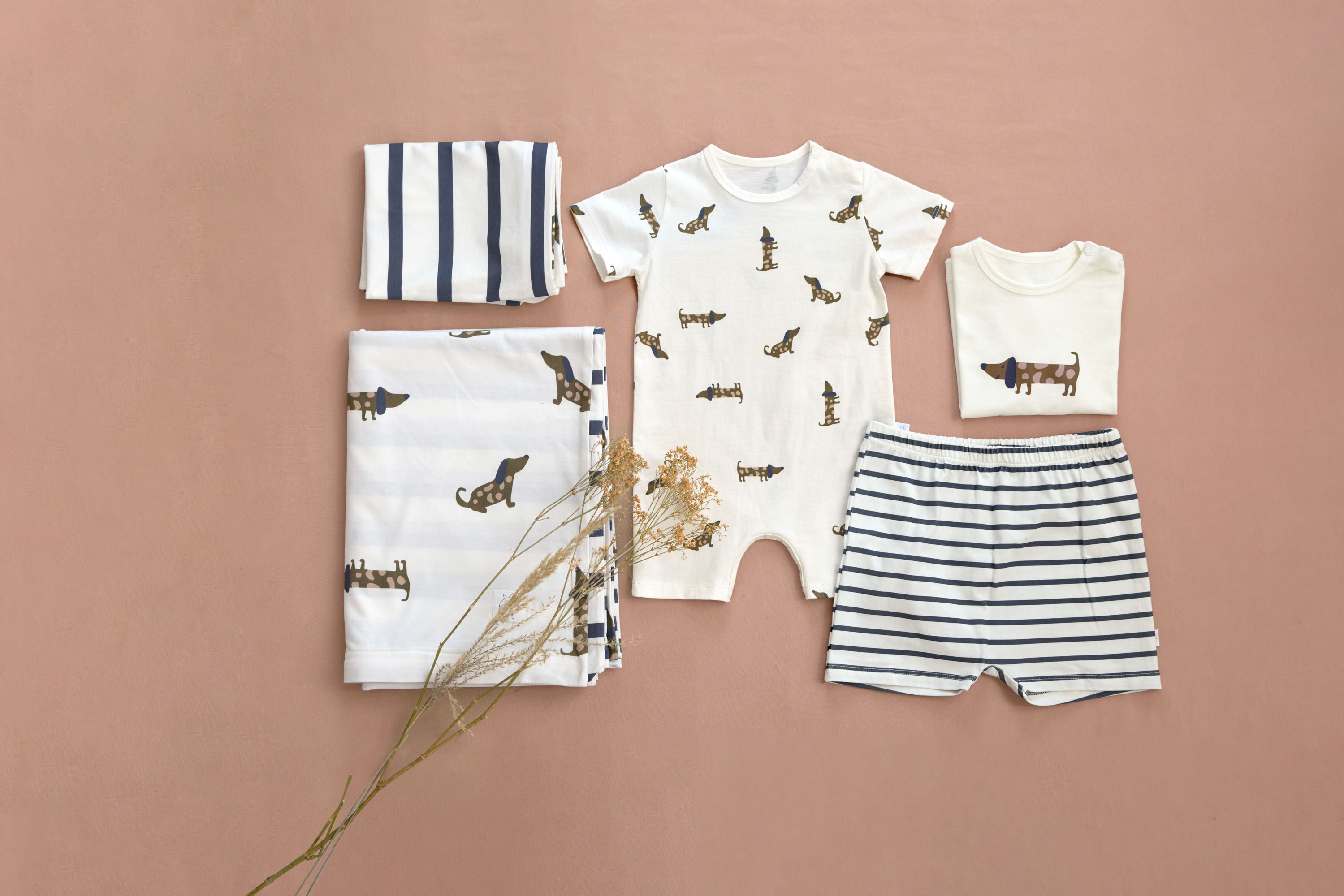 Baby Jumpsuit - Bio Baumwolle, Hund, Beige