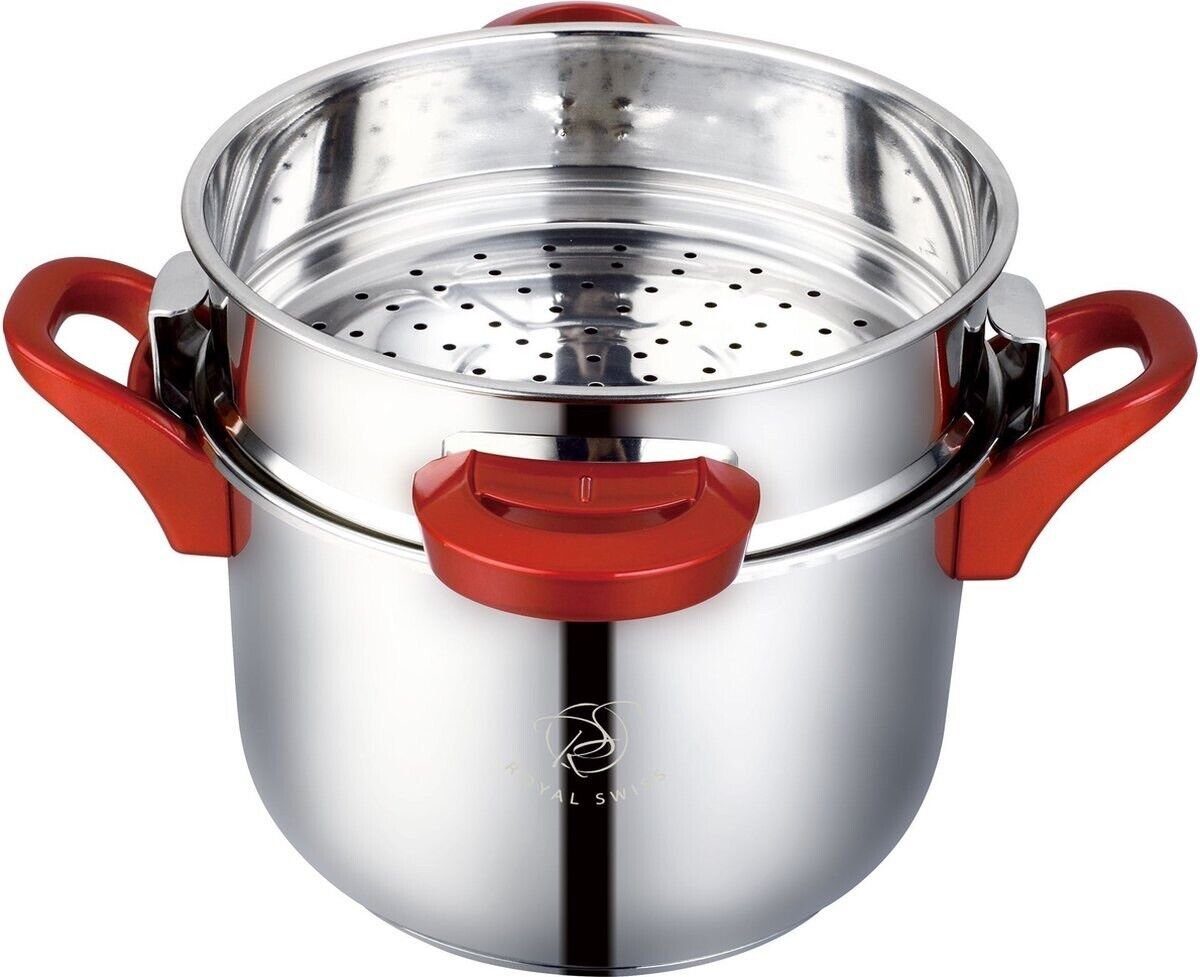 Royal Swiss Schnellkochtopf, Couscous Pfanne 2 in 1 -8 Liter- Ø 24 cm - Edelstahl- Induktion