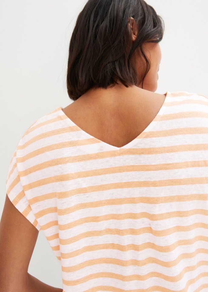 Leinen-Shirt mit Fledermausärmeln und V-Ausschnitt