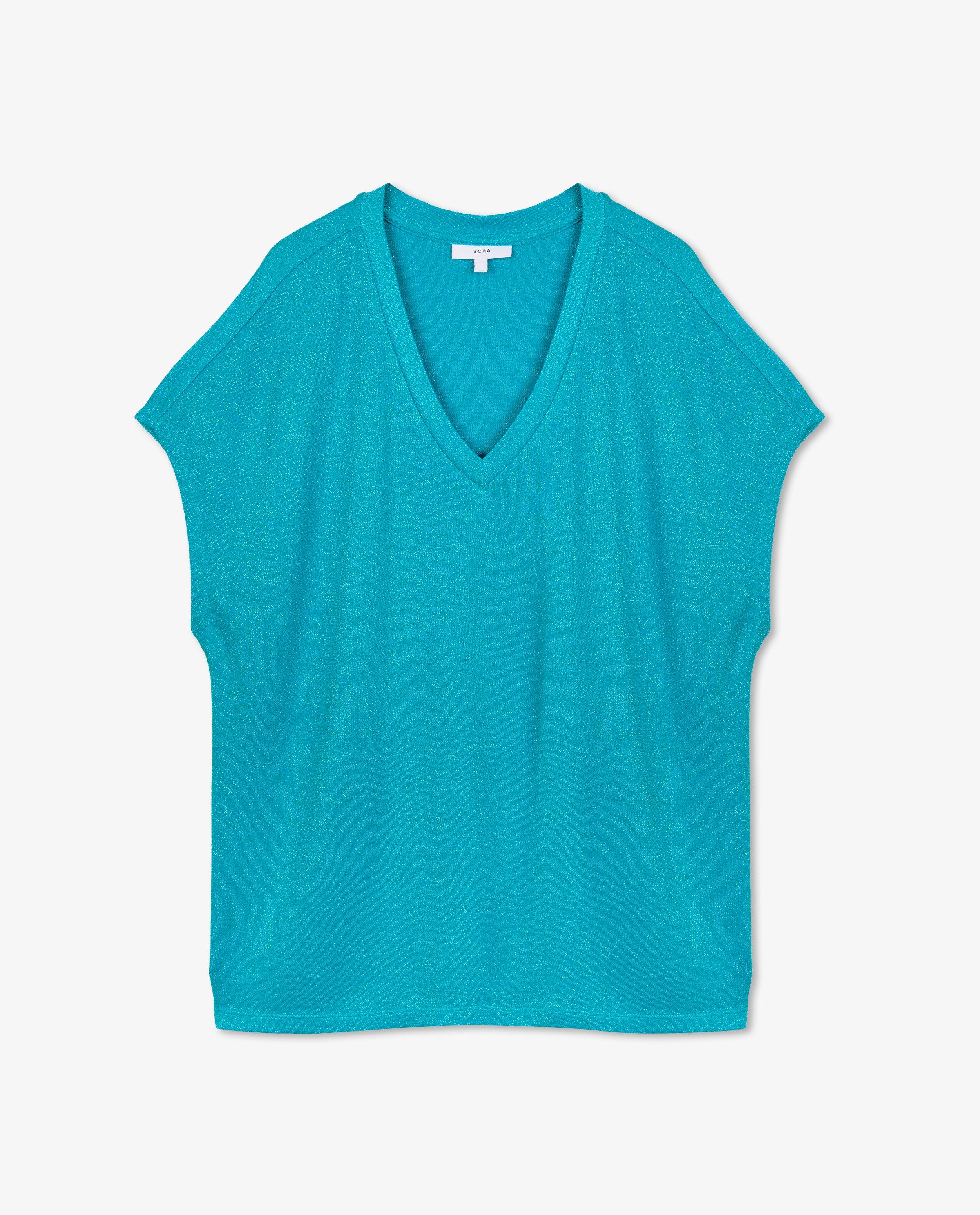 Tricou Sora Blue cu fir metalic albastru