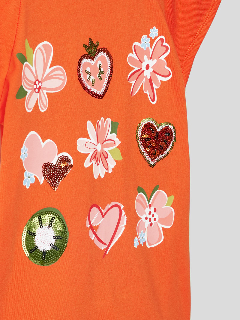 T-Shirt mit Paillettenbesatz in orange