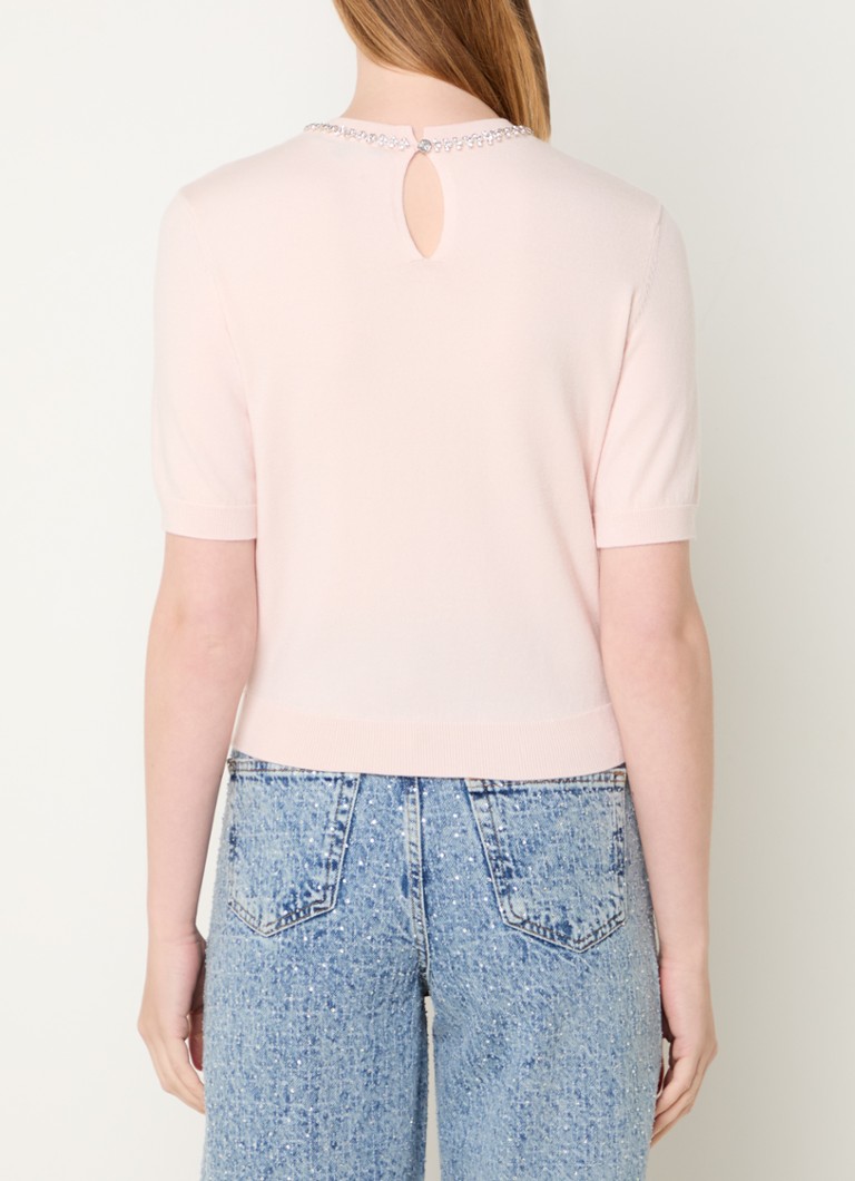 Maje Fine-knit top in wool blend with rhinestones