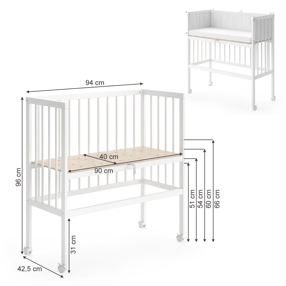 VitaliSpa® Beistellbett Babybett Stubenbett SOPHIE 93x46x75 Weiß