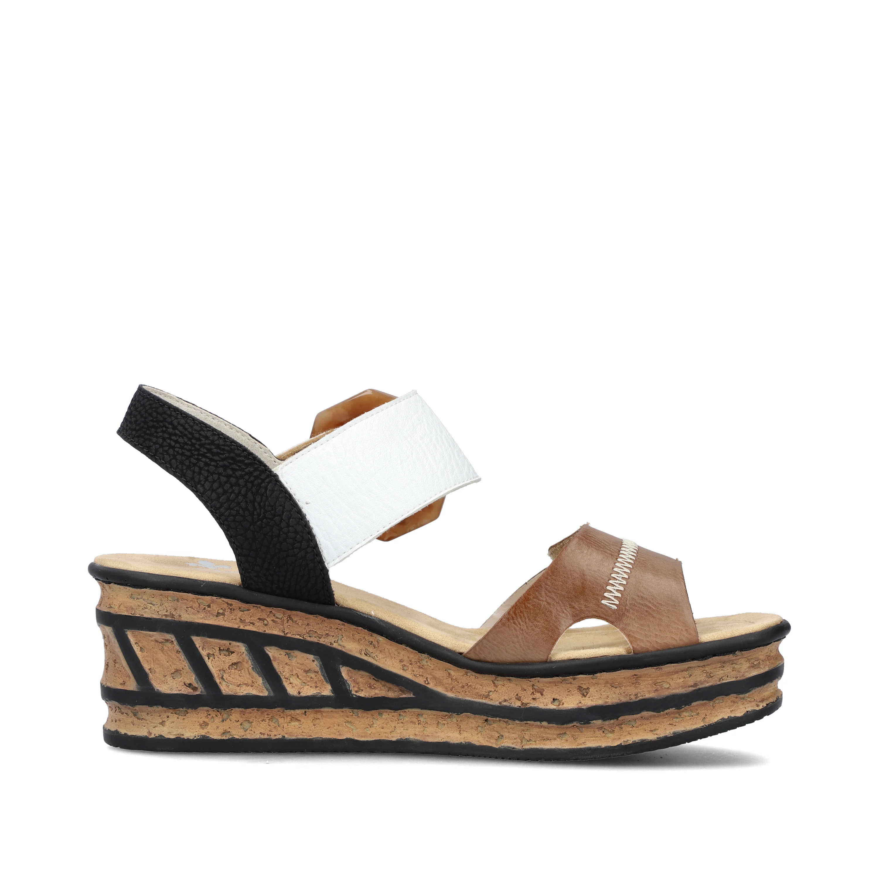 Rieker Damen Keilsandaletten braunbeige-reinweiß