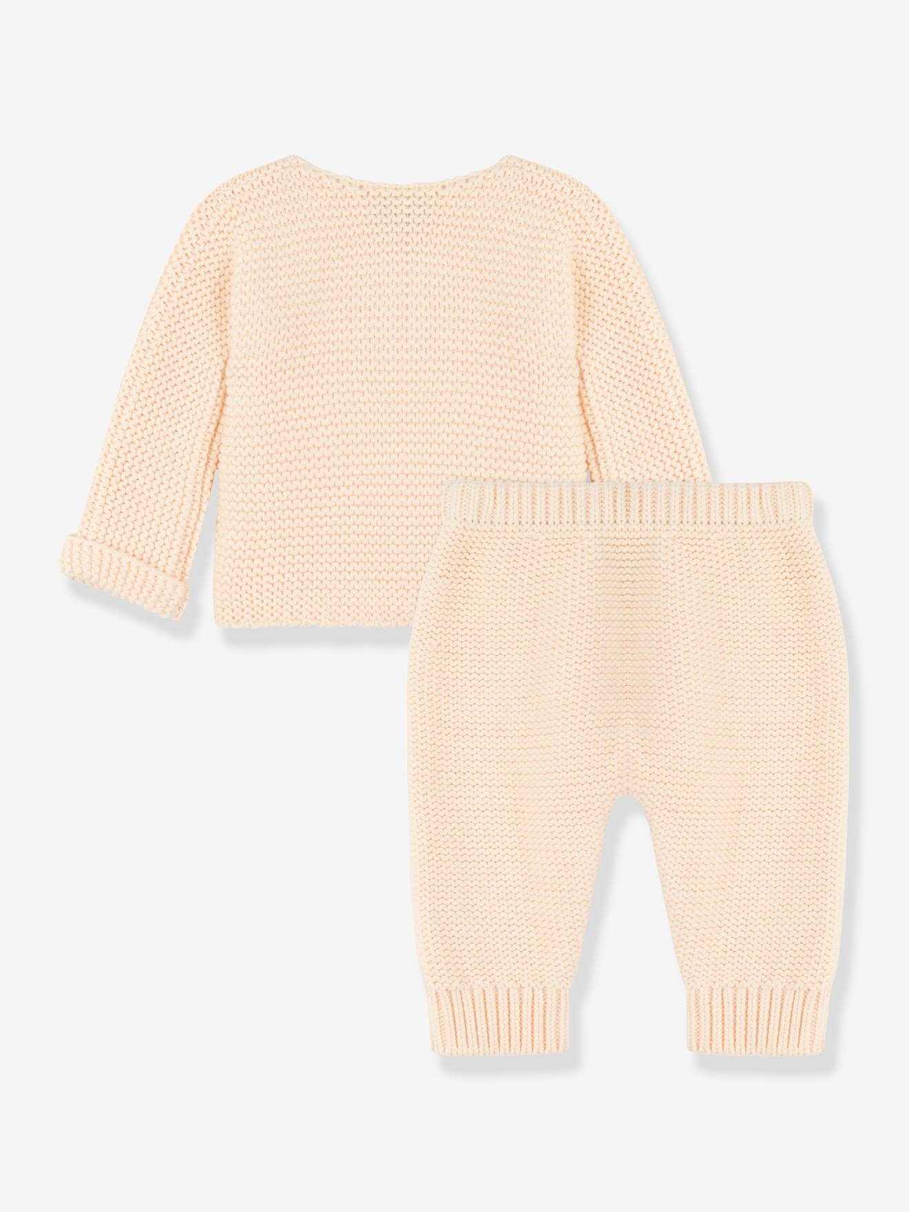 Petit Bateau Baby-Set: Strickjacke & Hose PETIT BATEAU, Bio-Baumwolle - weiß