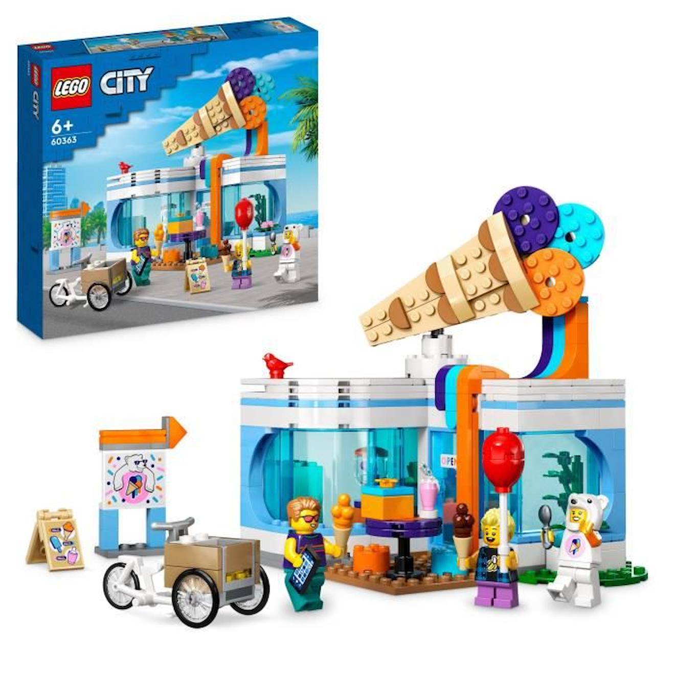 LEGO® City 60363 La Boutique du Glacier, Jouet pour Enfants Dès 6 Ans, avec Vélo Cargo bleu